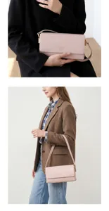 Sac à bandoulière en cuir rose pour femme, sac porté épaule élégant et décontracté.