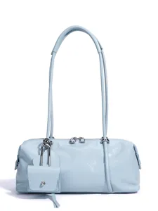 Bolso de hombro Boston azul claro, elegante bolso de almohada minimalista para el trabajo.