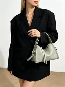 Chic borsa a tracolla in pelle verde chiaro, elegante borsetta da donna per lavoro.