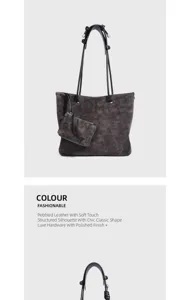 Wildleder Shopper Tasche mit weichem Griff, strukturierter Silhouette und edlem Metall.