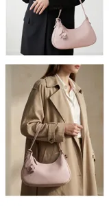 Chicke rosa Leder Halbmond Hobo Handtasche für Damen, minimalistische Umhängetasche.