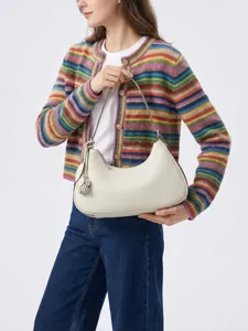 Elegante weiße Leder-Mond-Umhängetasche für Damen, minimalistische Alltagstasche.
