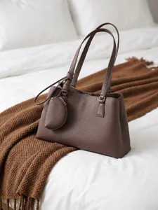 Braune Damen Handtasche aus echtem Leder elegante Schultertasche mit kleiner Geldbörse neu
