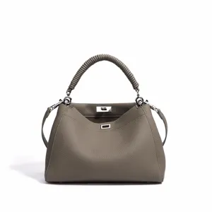 Bolso de mano de cuero gris estilo de lujo de gran capacidad bolso bandolera
