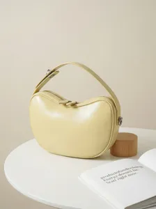 Bolso de hombro minimalista de cuero amarillo para mujer, elegante bolso tipo bandolera.