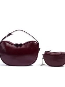 Conjunto bolso guisante de cuero burdeos elegante bolso de hombro con diseño chic mujer