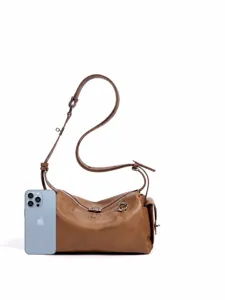 Dames bruine lederen casual schoudertas crossbody tas, stijlvolle compacte pendel handtas.