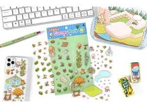 infeelme decorative corner park landscape sticker set detail view showing cute miniature scenery.