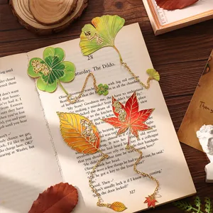 Exquisite metal leaf bookmarks with hollow inspirational text, vintage creative gift for students.