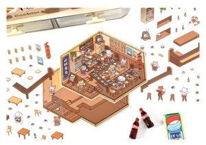 DIY miniature scene sticker puzzle Japanese sushi restaurant dollhouse craft set for fun
