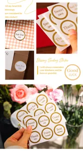 Gold foil sealing stickers detail view, showing exquisite texture, perfect for gift wrapping decor.