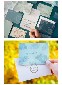 Leaf design greeting cards set with gold sealing stickers for gift decoration and DIY craft.