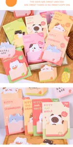 Cute cartoon cat sticky notes set with fruit themes, ideal for student memo and daily office use.