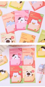 Cute cartoon cat sticky notes in box shapes with fruit designs, 30 sheets memo pads.