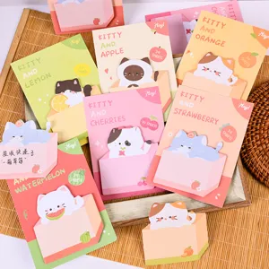 Cute cartoon cat sticky notes memo pads set, creative fruit design sticky notes for students.