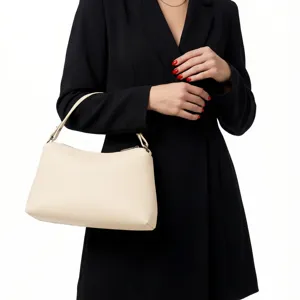 Women leather shoulder bag underarm bag elegant minimalist daily commuter handbag beige
