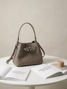 Bolso bandolera minimalista de piel de vacuno con cierre, elegante bolso urbano.