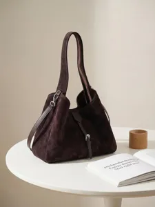 Bolso de Hombro de Ante Marrón Bolso Tote Casual Bandolera Moda Mujer Uso Diario Elegante