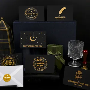 Elegantes Set aus schwarzen Grußkarten mit Goldprägung für Geburtstag und Wünsche.