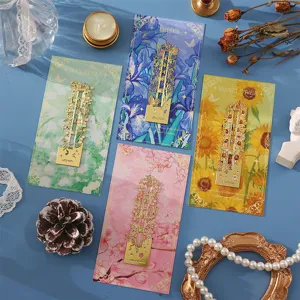 Exquisite hollow floral metal bookmarks with inspirational text and elegant botanical cards set.