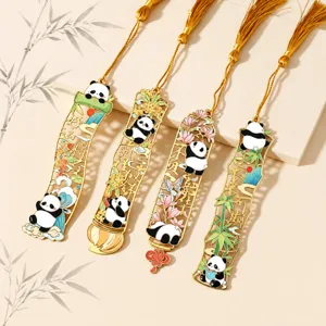 Chinese style metal hollow bookmark cute panda tassel reading page marker stationery gift 4pcs