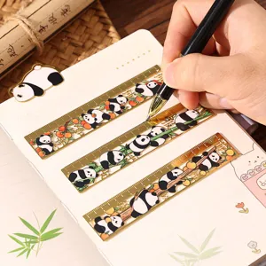 Metal panda bookmark and ruler set, cute hollow decorative stationery for planner and books.