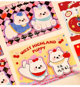 Cute West Highland white puppy sticky notes set, cartoon memo pads with backing cards for students.