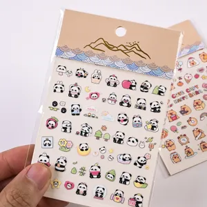 Süße 5D geprägte Panda und Wasserschwein Nagelkunst Aufkleber, kreative DIY Cartoon Maniküre.