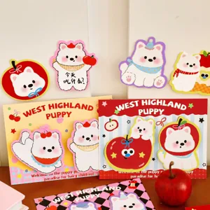 Cute West Highland puppy sticky notes set, cartoon dog adhesive memo pads for students.