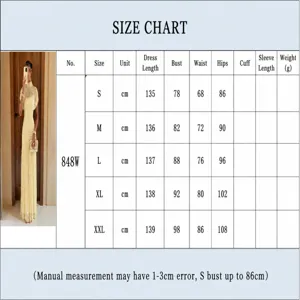 Size chart for sexy solid color slim fit mesh patchwork long dress elegant maxi gown