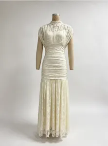 Elegant lace patchwork long dress, slim fit bodycon maxi dress for women party and formal events.