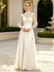 French Vintage Long Sleeve Slim Lace Wedding Dress Evening Long Gown Elegant Women Formal Party Dress