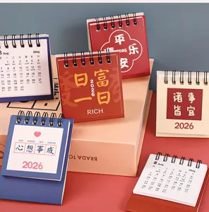 2026 mini desk calendar detail view, creative stationery cute desktop decoration for office.