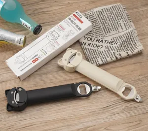 Multifunctional retractable bottle opener with stainless steel gear and magnetic design.