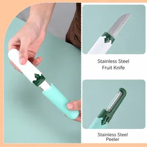 2-in-1 multi-functional portable stainless steel fruit knife and peeler set with capsule design.