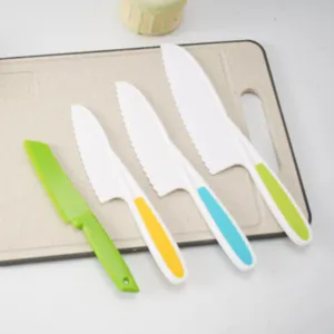 Kids safety plastic knife set 4pcs serrated baking bread cutting tools for early kitchen education