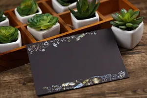 Briefpapier-Set mit Goldfolie und Feder-Design, dunkles Schreibpapier für kreative Briefe.