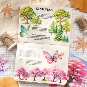 PET decorative stickers featuring colorful trees and forest landscape designs for DIY journaling.