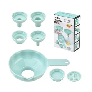 Conjunto de embudos de plástico multifunción 7 en 1 con filtros y marcas de medida.