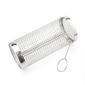 Stainless steel rolling grill basket cylinder mesh for outdoor kitchen camping tool.