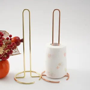 Metal paper towel holder stand for kitchen countertop, modern iron roll paper storage rack.
