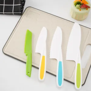 Children safety plastic knife set 4pcs kitchen cooking fruit cutting tool for kids