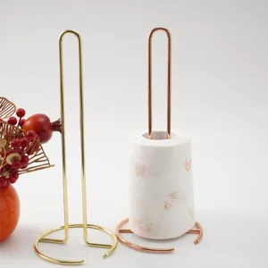Nordic Minimalist Iron Desktop Tissue Holder Vertical Roll Paper Storage Rack Gold Rose Gold Kitchen Table Decor