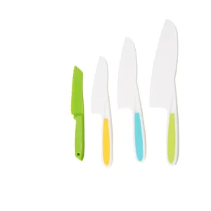 Kids safe plastic kitchen knife set 4 pieces colorful toddler cooking baking cutting tools