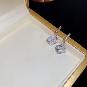 Pendientes colgantes cuadrados de circonita cúbica con cristales, joyas elegantes.