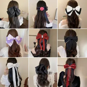 Pinza de Pelo con Lazo de Terciopelo Vintage Francés Strass Perla Pinza de Resorte Elegante Chic Accesorios para el Cabello