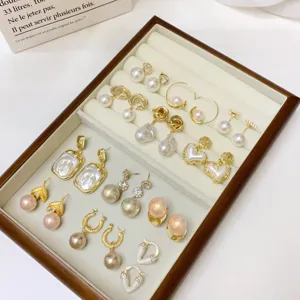 French Light Luxury Artificial Pearl Rhinestone Water Drop Earrings 925 Silver Earring Post Gold Geometric Jewelry