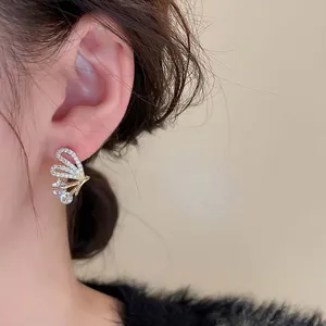 Exquisite zircon butterfly wing stud earrings ear close-up delicate design showcase