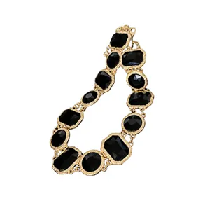 Vintage gold-toned chunky choker necklace with black geometric crystal stones for women fashion style