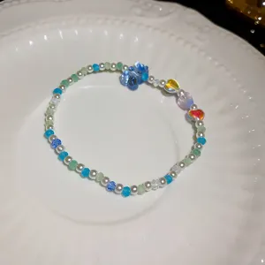 Sweet fresh style beaded bracelet with colorful crystal hearts and pearls for women daily wear